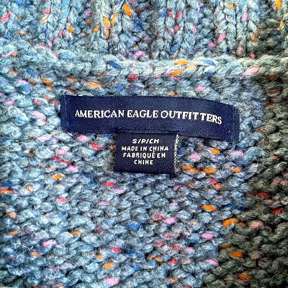 American Eagle Soft Blue multi Sweater with loose zipper sides, loose sleeve - Picture 6 of 6